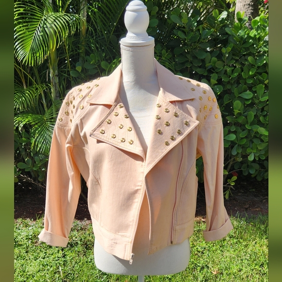 Peach Cotton Bomber Jacket - Picture 3 of 5